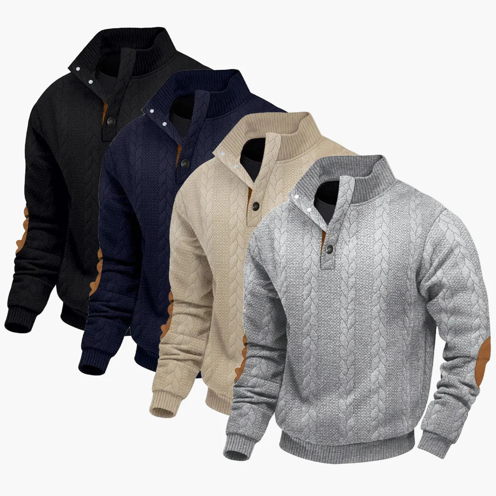 Herren Strickpullover mit Stehkragen und Ellenbogenpatches – Modischer Freizeit-Sweater für Outdoor & Alltag