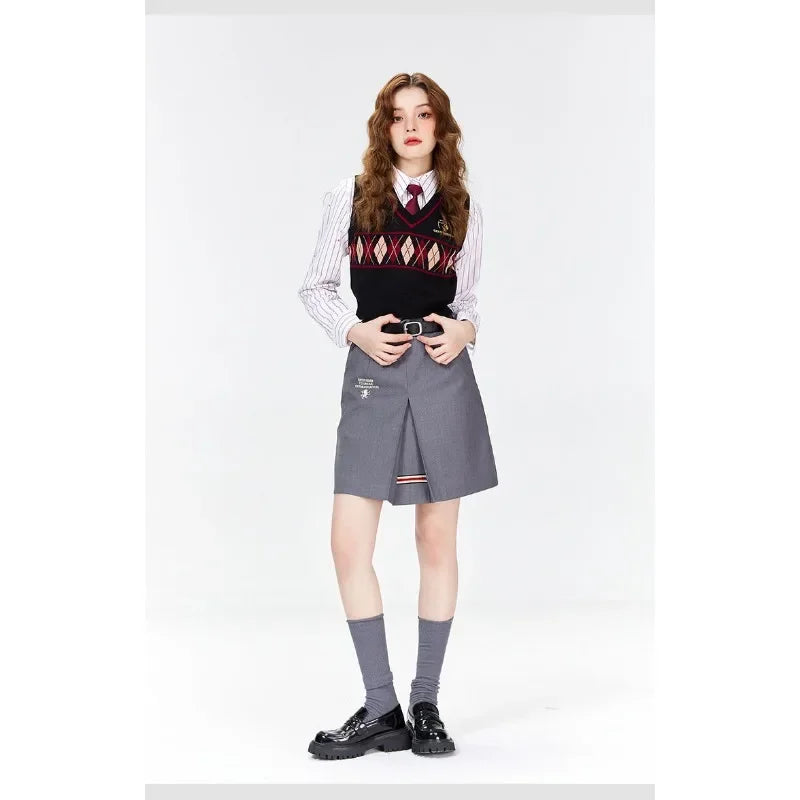 Damen Strickweste V-Ausschnitt Argyle Muster