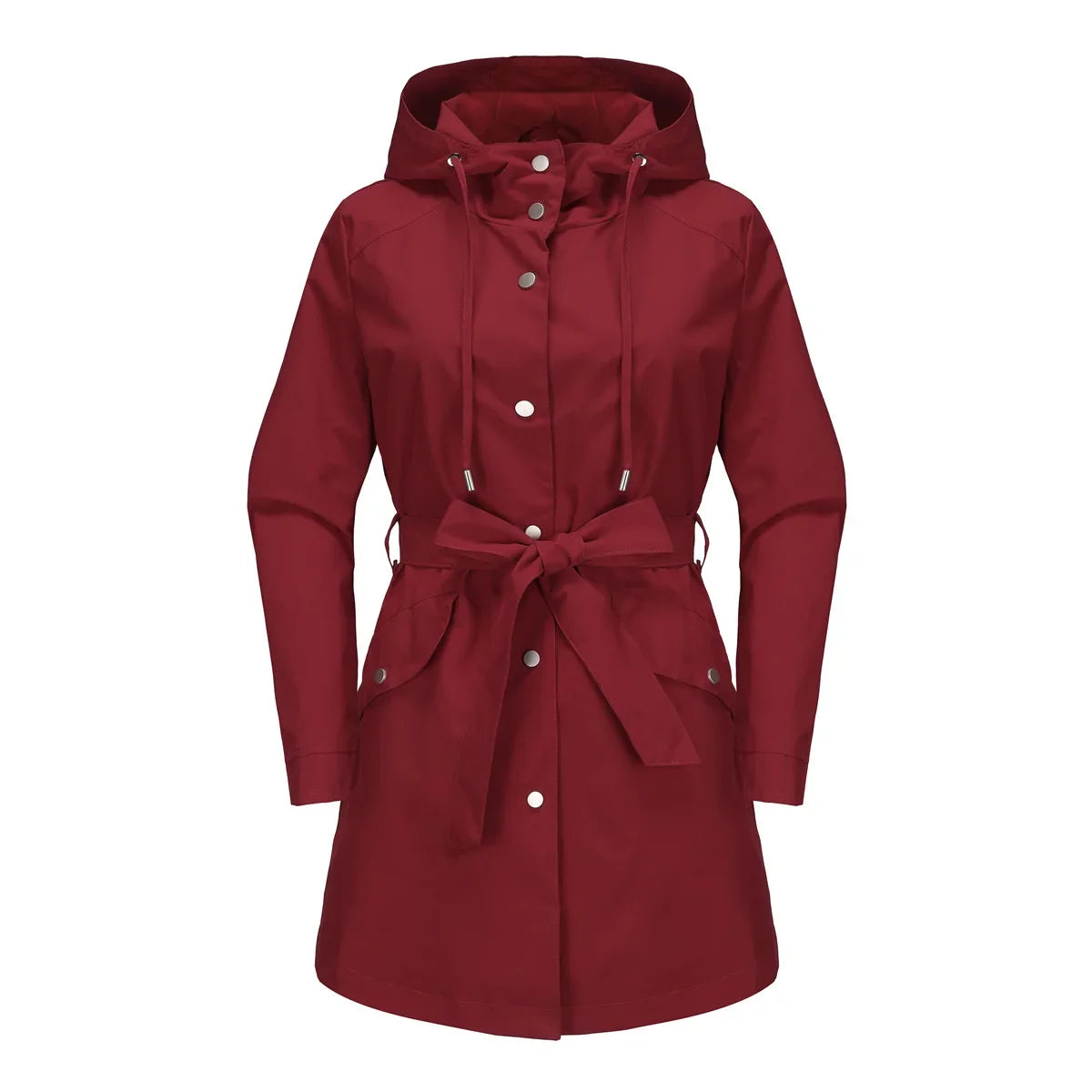 Damen Regenjacke mit Kapuze, Tunnelzug und Gürtel, Hellbeige