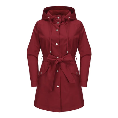 Damen Regenjacke mit Kapuze, Tunnelzug und Gürtel, Hellbeige