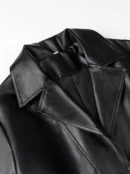 Trenchcoat Damen Lang Kunstleder Glänzend mit Gürtel