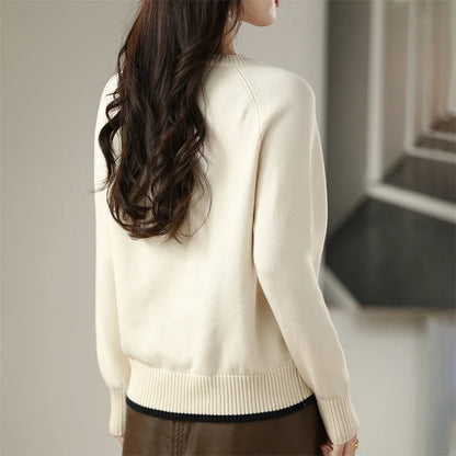 Damen Pullover Rundhals Langarm Strickpullover Einfarbig