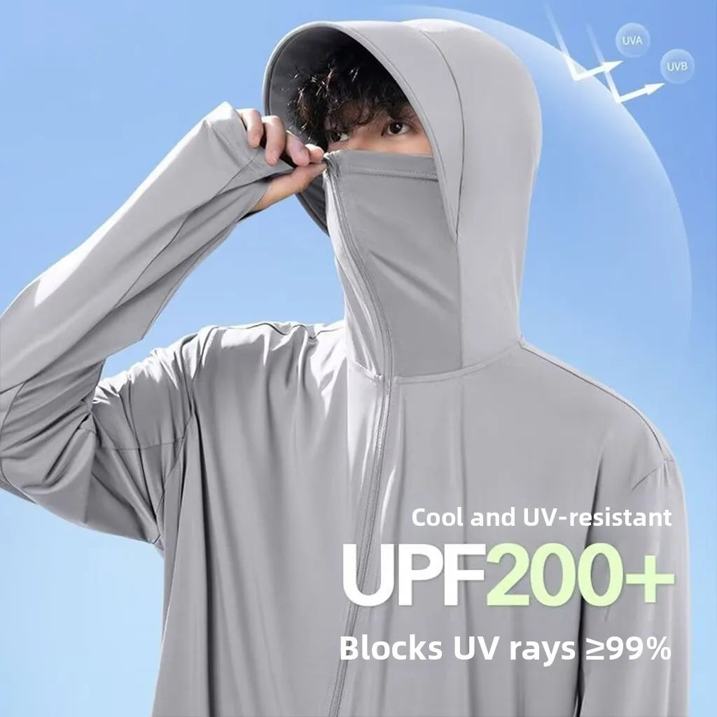Herren Damen Kapuzenjacke mit integriertem Mundschutz, UV-Schutz Reißverschluss Jacke