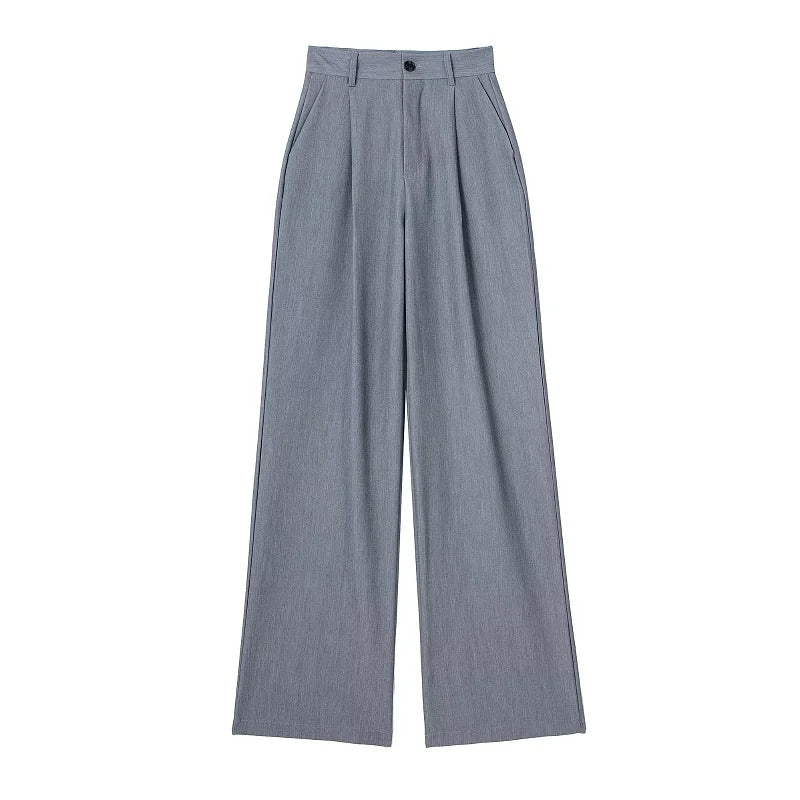 Damen Weite Hosen High Waist Straight Leg mit Faltenwurf – Schwarz, Beige, Grau, Gestreift