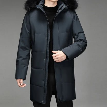 Herren Winterparka Schwarz mit Kapuze und Pelzbesatz