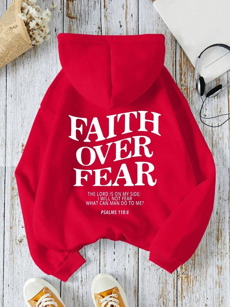 Hoodie mit Kapuze und "Faith Over Fear" Druck, lockere Passform