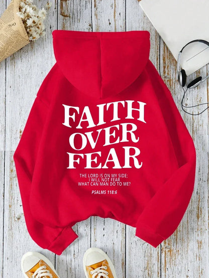 Hoodie mit Kapuze und "Faith Over Fear" Druck, lockere Passform