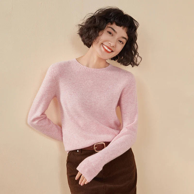 Damen Rundhals Pullover Langarm Basic Strickpullover