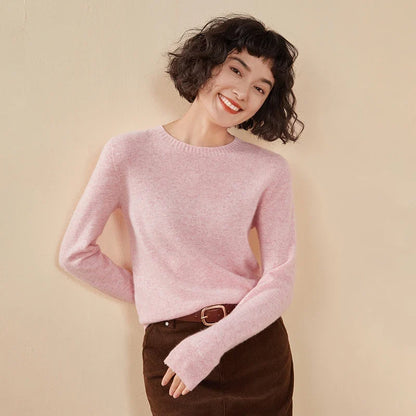 Damen Rundhals Pullover Langarm Basic Strickpullover
