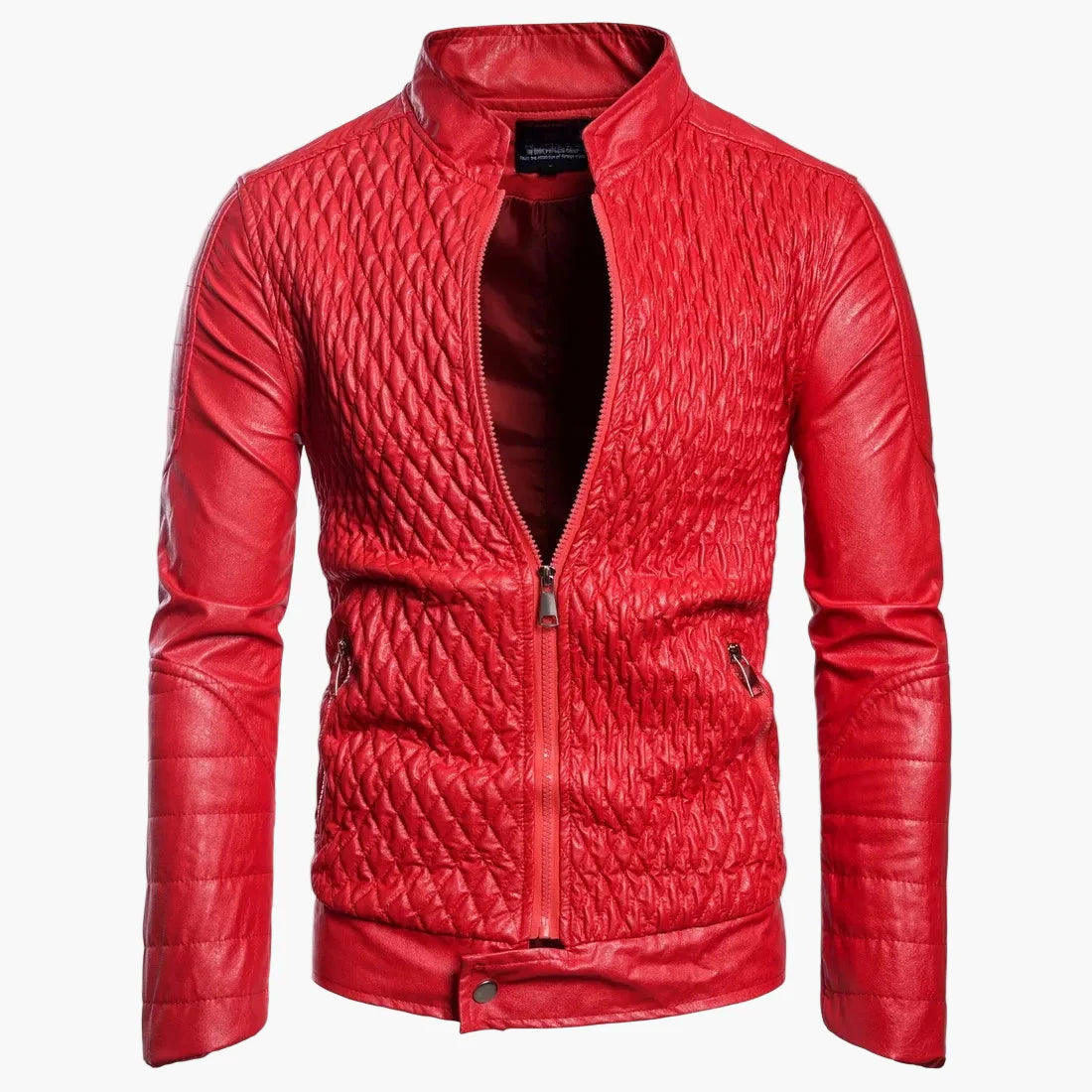 Herren Stepp-Veganem Lederjacke im Rockstil mit vertikalem Kragen für Alltag und Freizeit