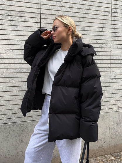Damen Steppjacke mit Kapuze, kurz, gepolstert