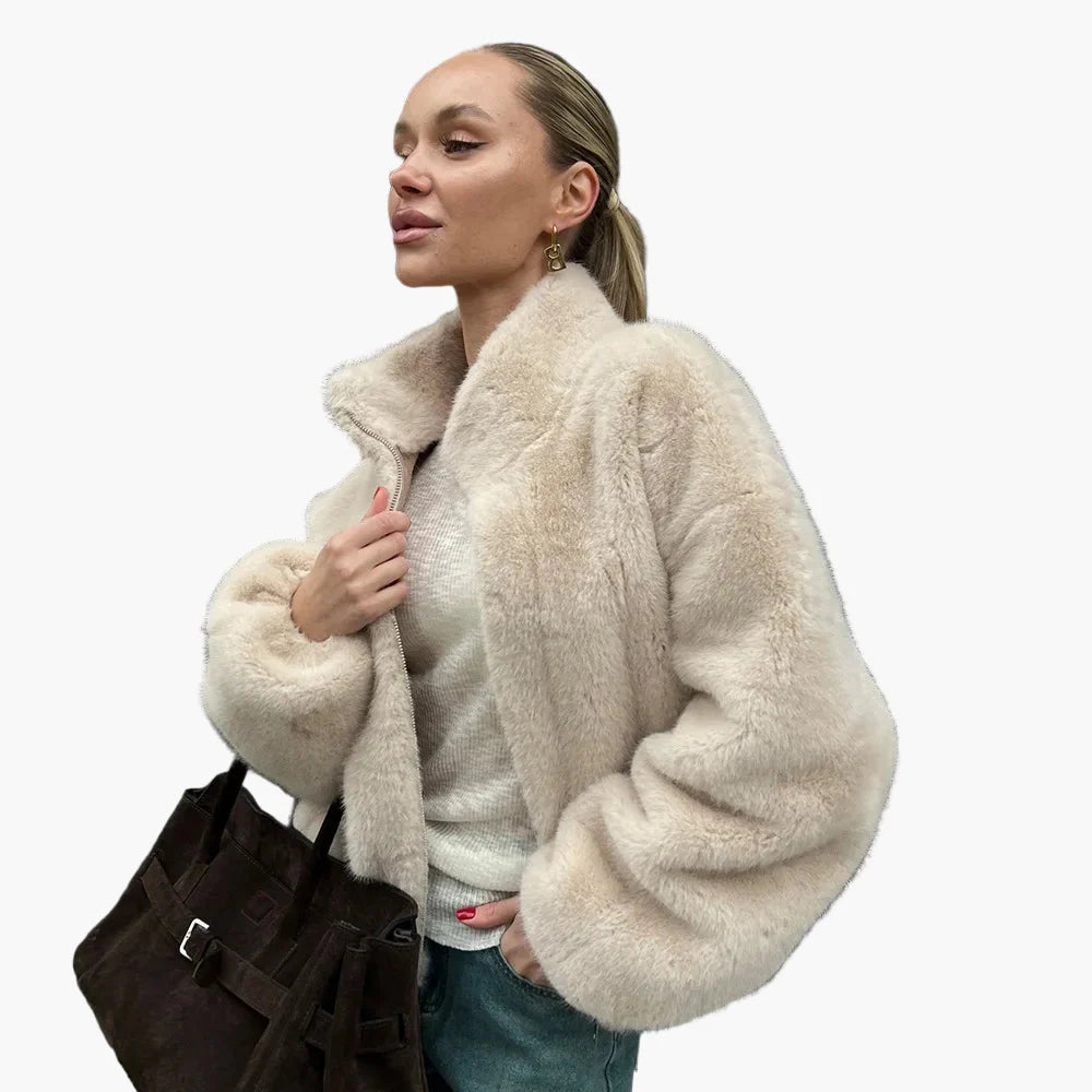 Damen Trendige Kunstfell-Jacke für Herbst und Winter – Kuschelig, Modisch, Vielseitig