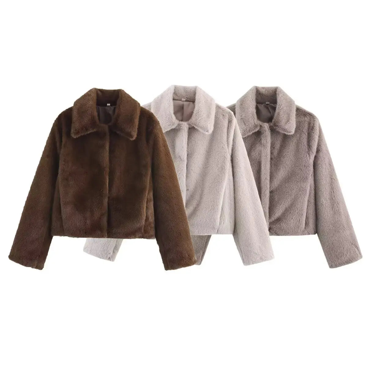 Kurze Damen Plüschjacke mit Kragen – Warm & Weich