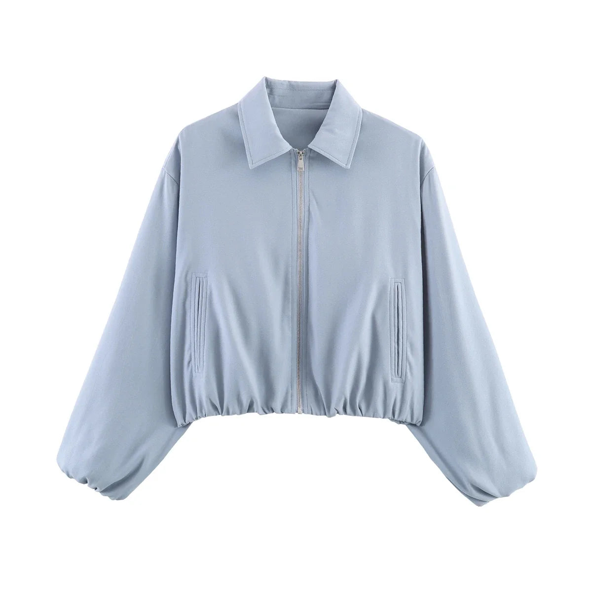 Damen Cropped Jacke Reißverschluss Stehkragen Langarm