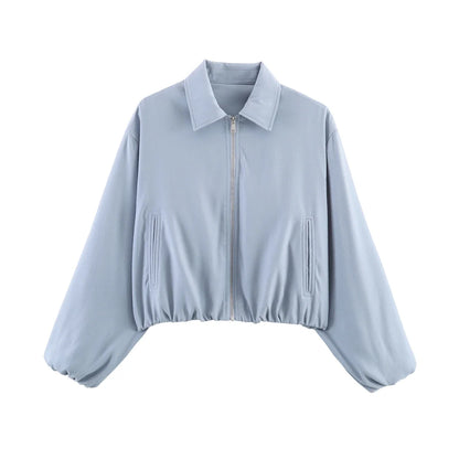 Damen Cropped Jacke Reißverschluss Stehkragen Langarm
