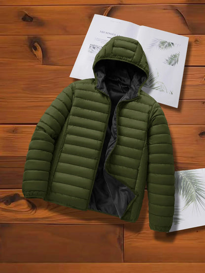 Gesteppte Daunenjacke mit Kapuze für Herren, Reißverschluss, Winterjacke