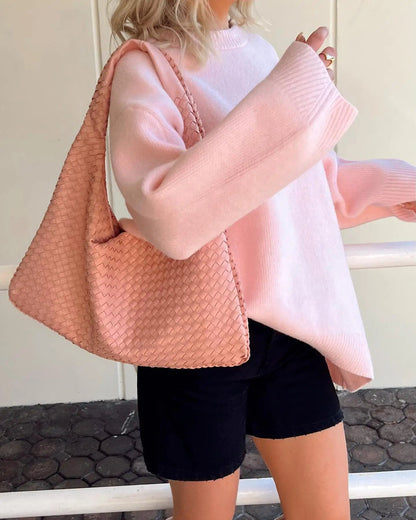 Rosa Damen Pullover mit Rundhals und weiten Ärmeln