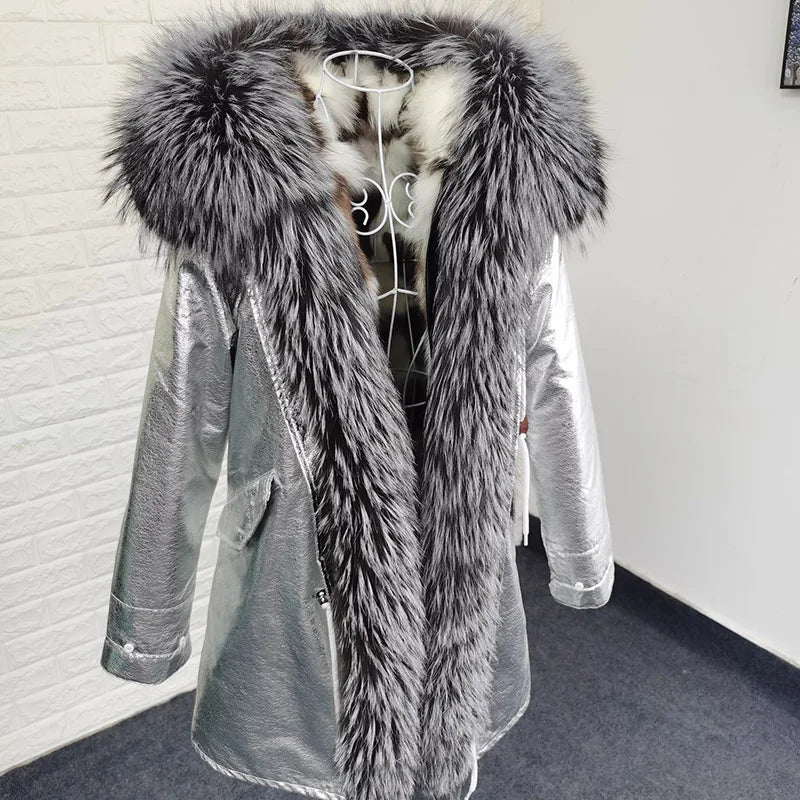 Damen Winter Parka mit Kapuze und Kunstpelz Futter