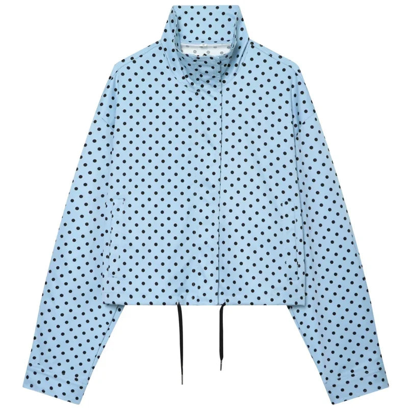 Damen Kurzjacke mit Stehkragen und Tupfenmuster - Weiß Schwarz