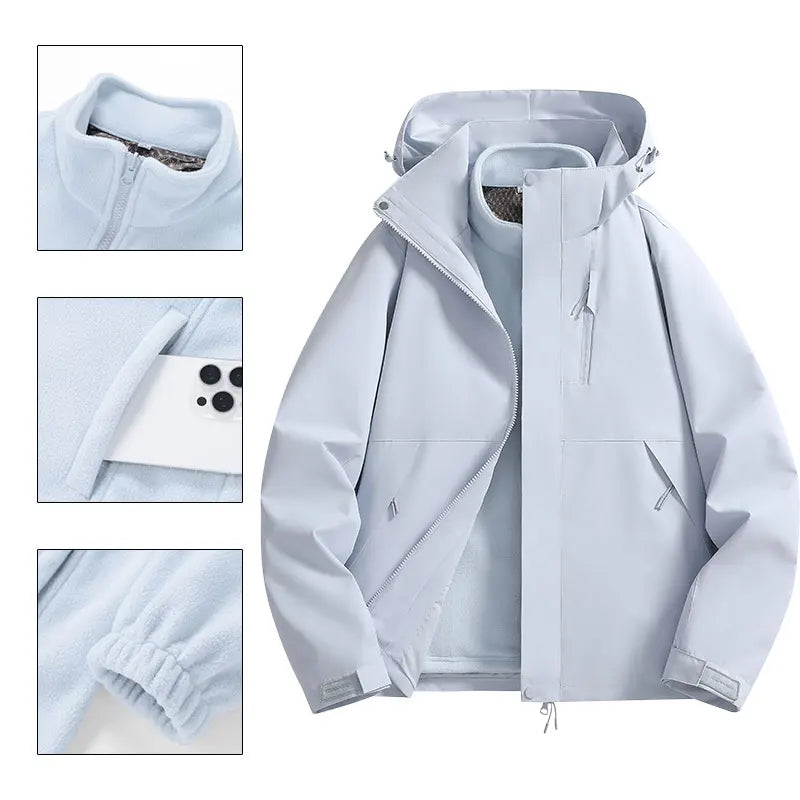 Unisex Outdoor Jacke mit Kapuze und Reißverschluss, warm gefüttert