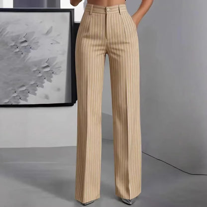 Damen High-Waist Stoffhose mit weitem Bein und Nadelstreifen