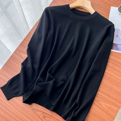 Damen Rundhals Pullover Langarm Feinstrick Basic Shirt Mehrfarbig