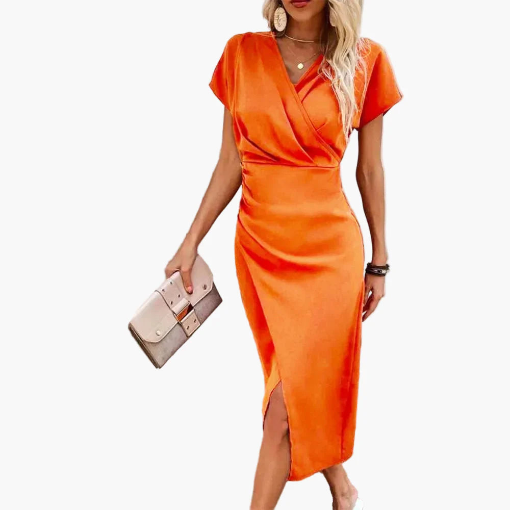 Damen Midikleid Elegant Wickeloptik V-Ausschnitt Business & Freizeit