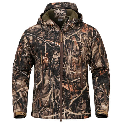 Tarnmuster Outdoorjacke mit Kapuze für Herren, Softshell, diverse Designs