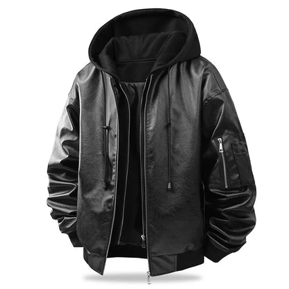 Bomberjacke Herren mit Kapuze Schwarz Freizeit Jacke Reißverschluss