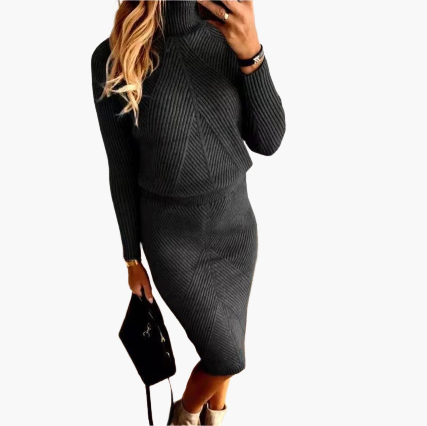 Damen Zweiteiliges Strickkleid-Set im Eleganten Figurbetonten Stil – Perfekt für Alltag & Ausgehen