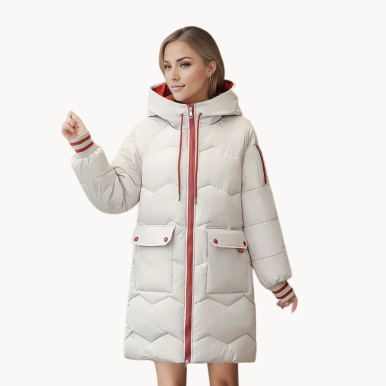 Damen Winter Steppjacke mit Kapuze und Streifenbündchen