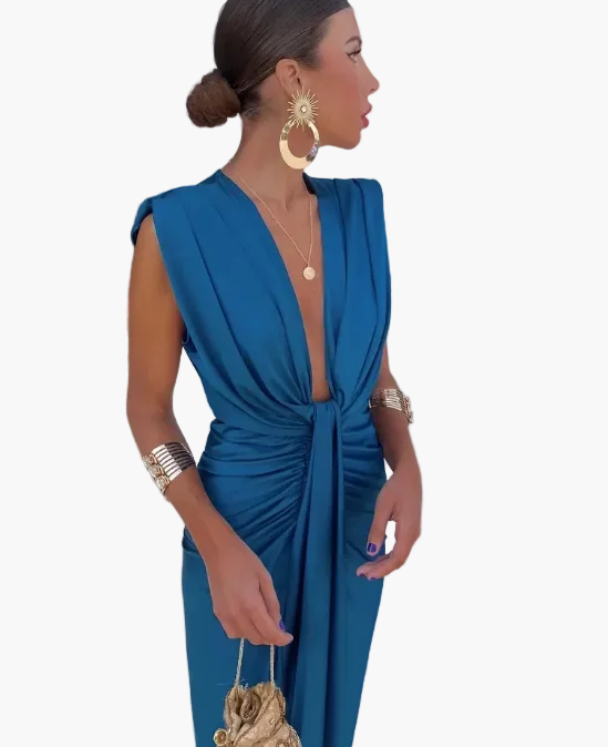 Damen Elegantes Abendkleid mit Tiefem Ausschnitt und Drapierung – Perfekt für Feste & Besondere Anlässe