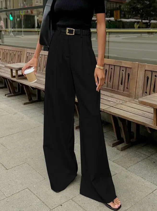 Damen Weite Hose mit Hohem Bund – Elegante Palazzo Hose
