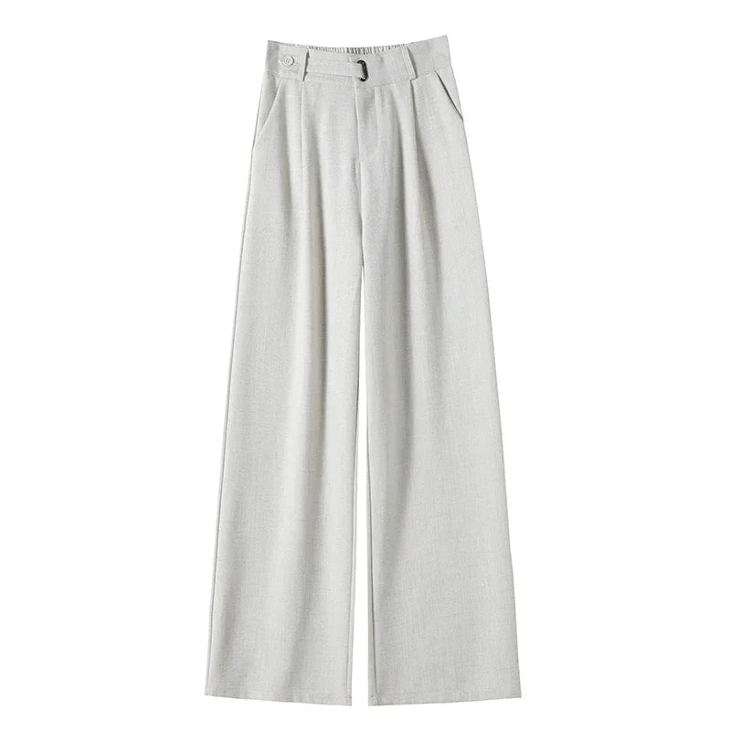 Damen Weite Hose Hoher Bund Elegant mit Falten Beige