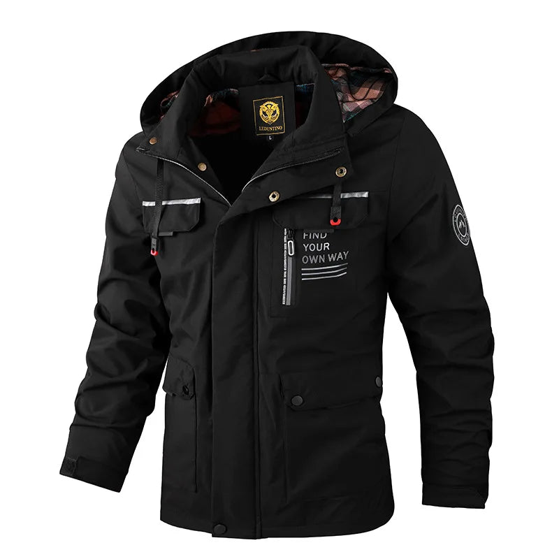 Herren Jacke mit Kapuze & Mehreren Taschen - Casual Windjacke