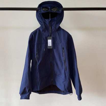 Unisex Kapuzenjacke Softshell mit Brillen-Kapuze Schwarz