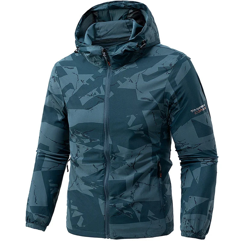 Herren Jacke mit Kapuze & Reißverschluss, Camouflage-Muster, Windbreaker