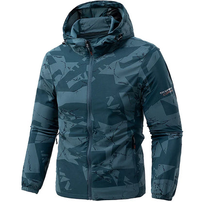 Herren Jacke mit Kapuze & Reißverschluss, Camouflage-Muster, Windbreaker
