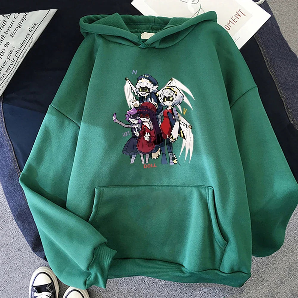 Hoodie mit Kapuze & Kängurutasche – Cartoon-Charakter-Print