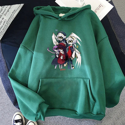 Hoodie mit Kapuze & Kängurutasche – Cartoon-Charakter-Print