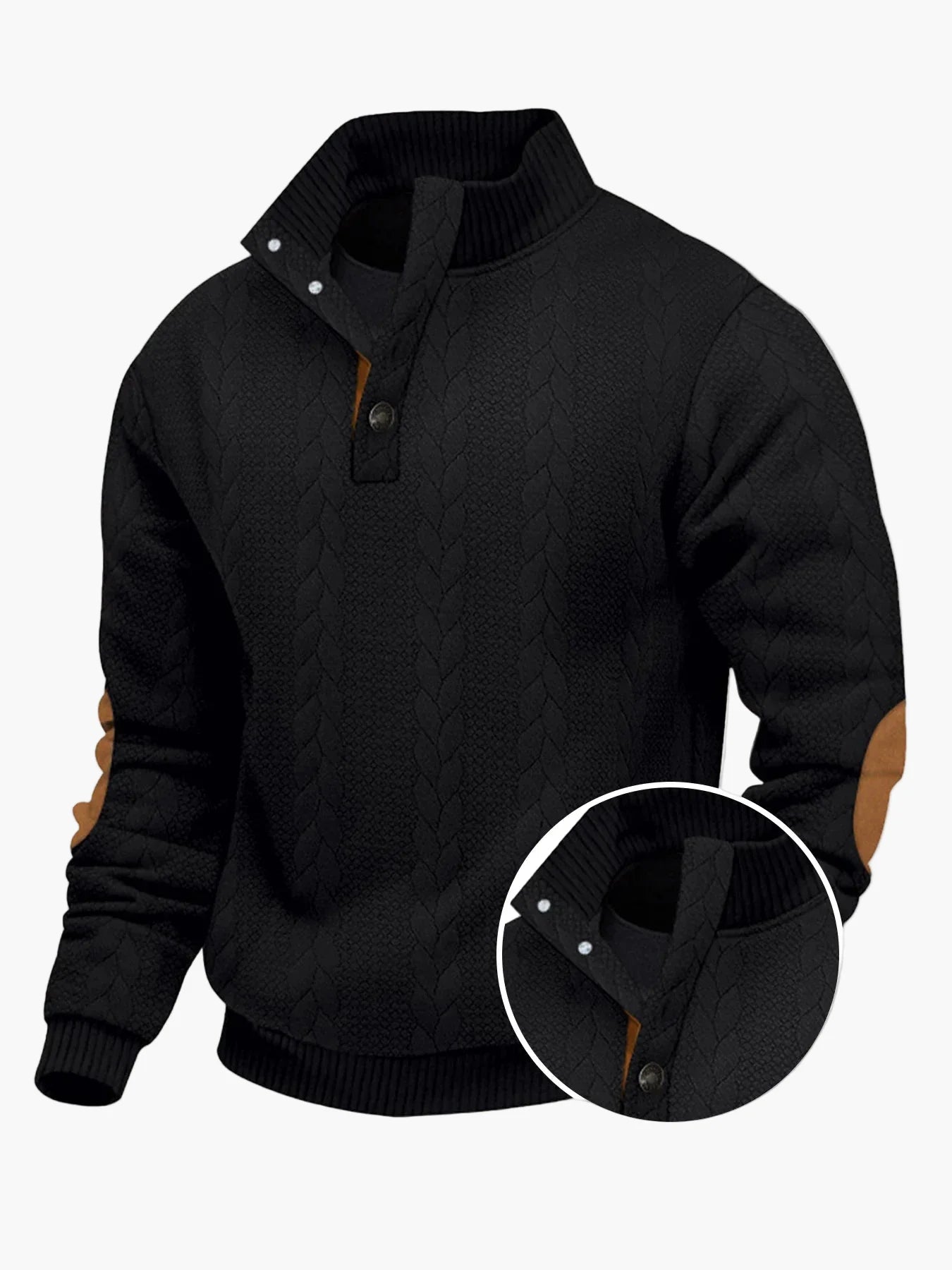 Herren Strickpullover mit Stehkragen und Ellenbogenpatches – Modischer Freizeit-Sweater für Outdoor & Alltag