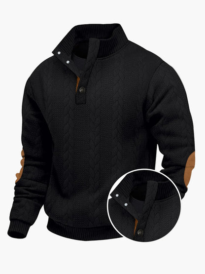 Herren Strickpullover mit Stehkragen und Ellenbogenpatches – Modischer Freizeit-Sweater für Outdoor & Alltag