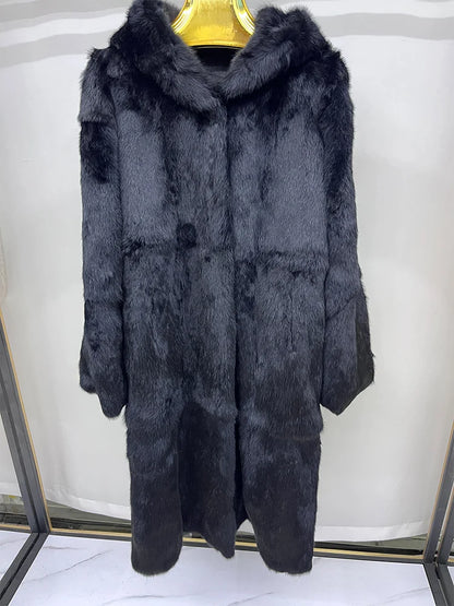 Damen Wintermantel Kapuzenmantel aus flauschigem Material Langarm