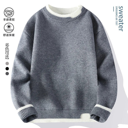 Unisex Strickpullover Rundhals mit zweifarbigen Rippbündchen Rosa