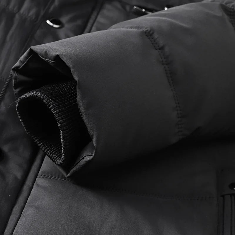 Herren Winterjacke mit Kapuze und Plüschfutter Gepolstert Schwarz