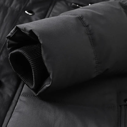 Herren Winterjacke mit Kapuze und Plüschfutter Gepolstert Schwarz