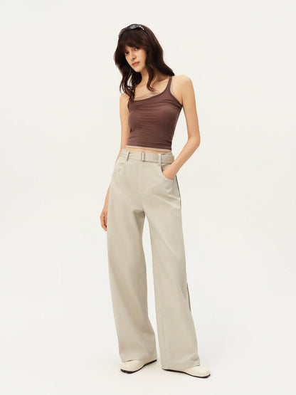 Damen Weite Hose mit Gürtel Hoher Bund Elegante Stoffhose Marineblau