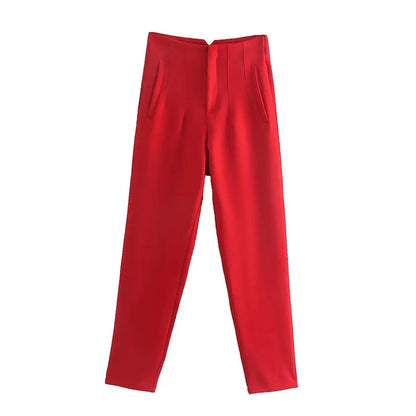 Damen Chinohose High Waist Gerade Beine Elegante Stoffhose Freizeithose