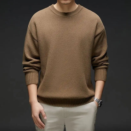 Herren Strukturierter Pullover Rundhals Grau Langarm Strickpullover