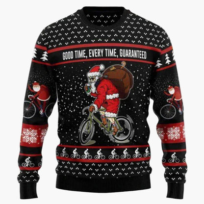 Herren Ugly Christmas Sweater Biker Stil – Lustiger Weihnachts-Pullover mit Santa auf Motorrad